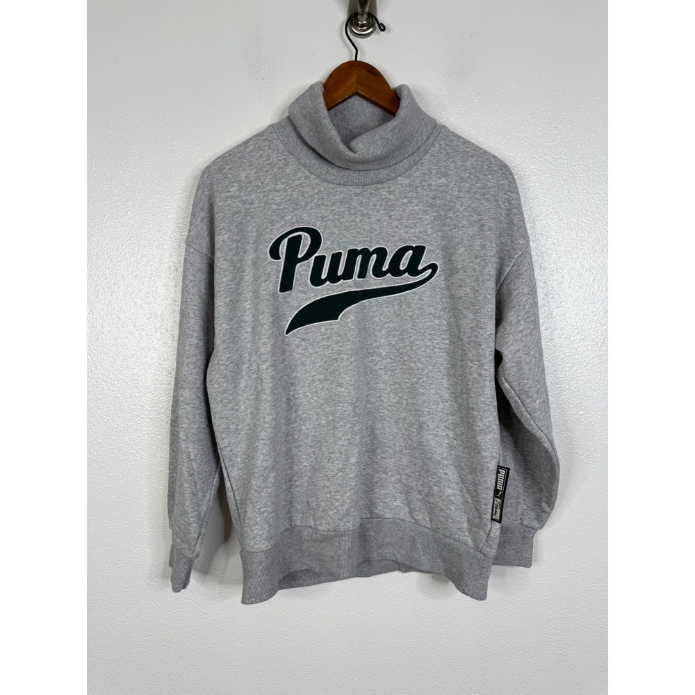 Puma Team Turtleneck Sweatshirt Heather Gray Varsity Logo 534333-04 Small